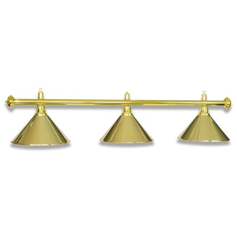 Billard Lampe mit 3 Schirmen. Oberfläche Messing poliert.