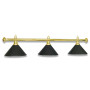 Billardlampe mit polierter Messing Oberfläche und schwarzen Blechschirmen.