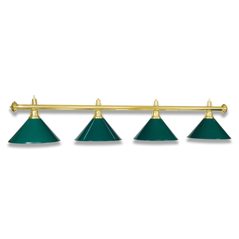 LAMPE DE BILLARD COULEUR LAITON AVEC 4 ABAT-JOUR VERT