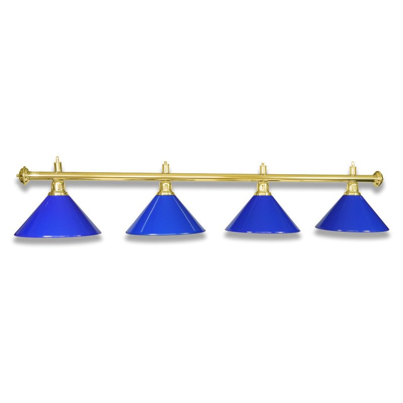 lampe de billard laiton avec 4 abat-jour bleu.