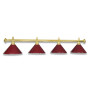 lustre / lampe de billard en couleur laiton avec 4 abat-jour bourgogne.