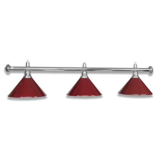 LAMPE DE BILLARD CHROMÉE AVEC 3 ABAT-JOUR - BORDEAUX