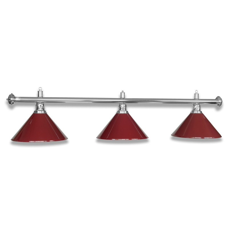 LAMPE DE BILLARD CHROMÉE AVEC 3 ABAT-JOUR - BORDEAUX