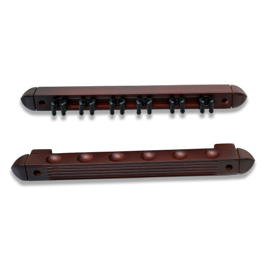 Einfacher Queuewandhalter aus Holz in der Farbe Mahagoni für 6 Queues.